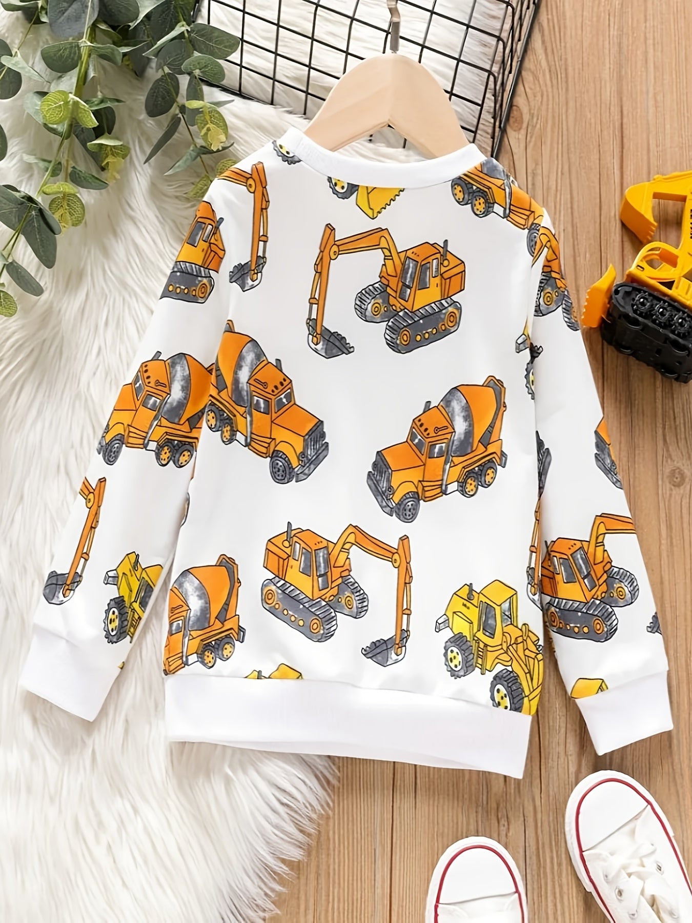 Boys Excavator Print Pullover Sweatshirt