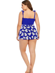 Floral Print Ruffle Trim Swimsuit Women's Plus Modest Swimsuit