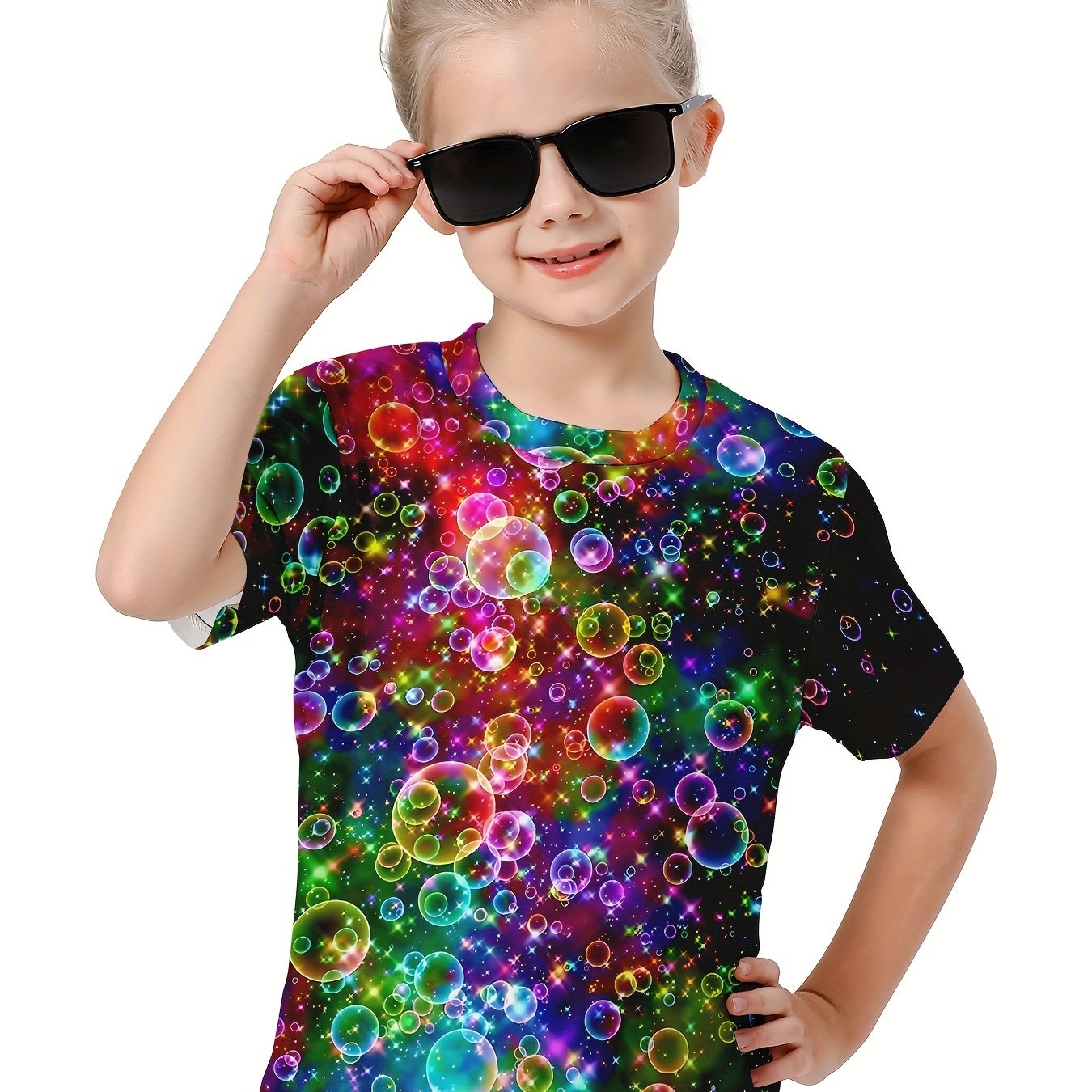 3D Colorful Bubble Graphic Short Sleeve T shirt Boys Girls Summer Top