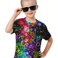 3D Colorful Bubble Graphic Short Sleeve T shirt Boys Girls Summer Top