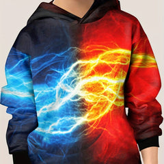 Fire & Water Print Kid's Hoodie Clash Unisex Pullover