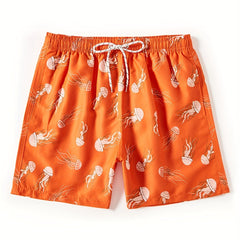 Jellyfish Print Tropical Drawstring Swim Trunk Men's Board Shorts