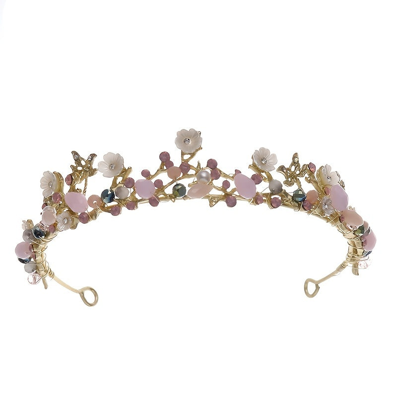 Bridal Rhinestone Pearl Tiara Set - Wedding Crown Leaf Headband