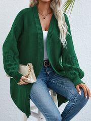 Solid Open Front Drop Shoulder Cardigan Long Sleeve