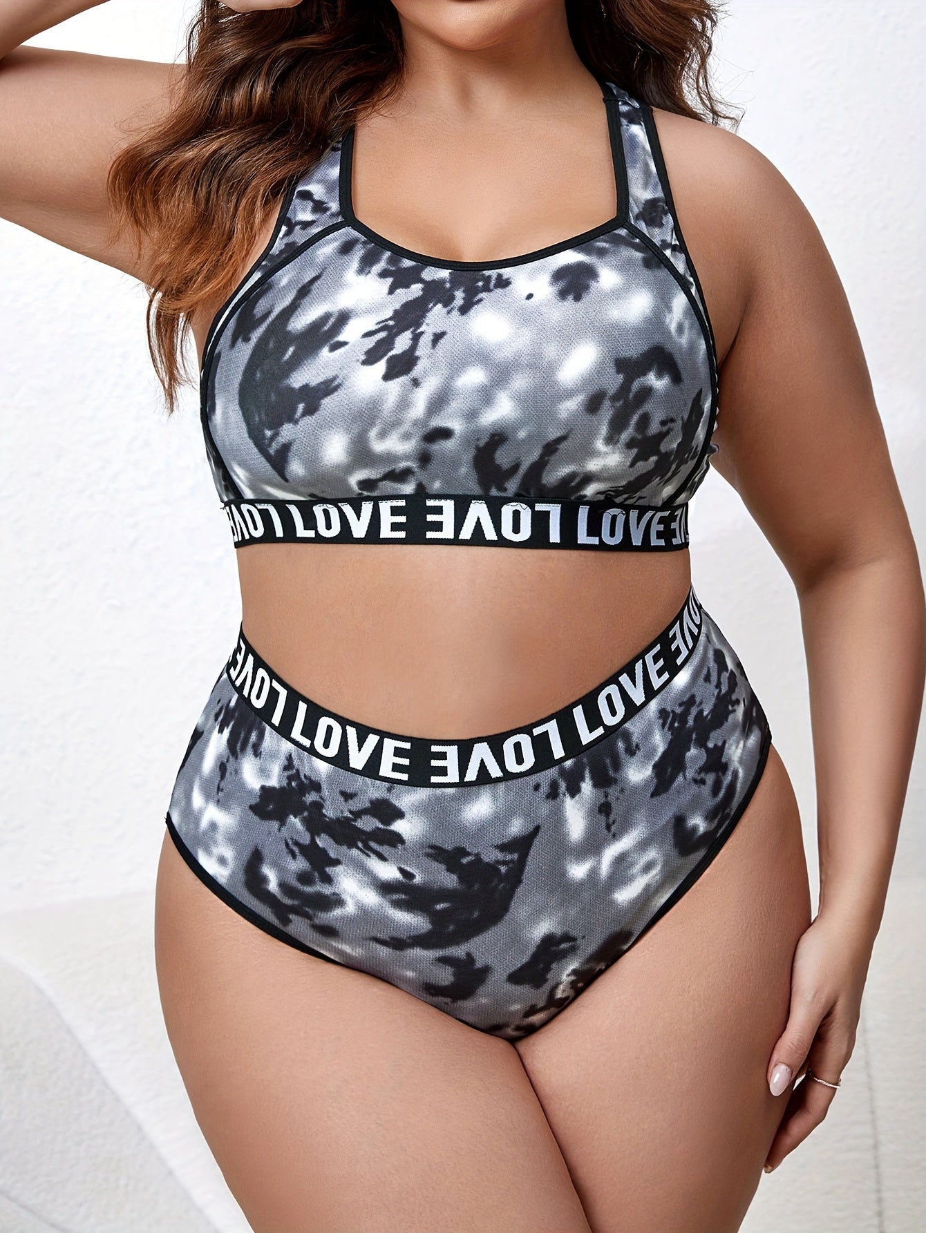 Sports Lingerie Set Tie Dye Racer Back Bra & Panty Two Piece Set