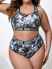 Sports Lingerie Set Tie Dye Racer Back Bra & Panty Two Piece Set
