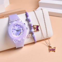 3pcs Butterfly Quartz Watches Set Light Luminous Soft Belt Wristwatches