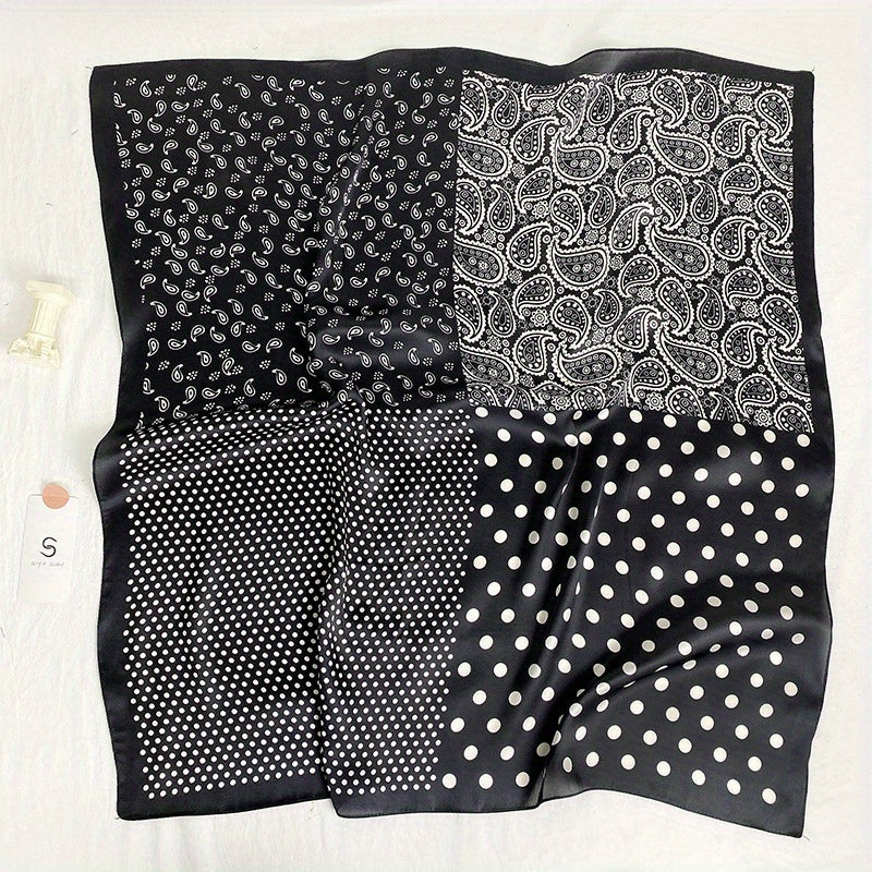 Paisley Polka Dot Print Bandana Satin Square Scarf Silk Head Wrap
