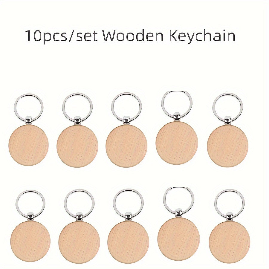10pcs Blank Wooden Key Chain Round Wooden Tag Keychain DIY Accessories