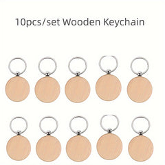10pcs Blank Wooden Key Chain Round Wooden Tag Keychain DIY Accessories