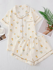 Floral Print Pajama Set Short Sleeve Top & Shorts Women's Sleepwear