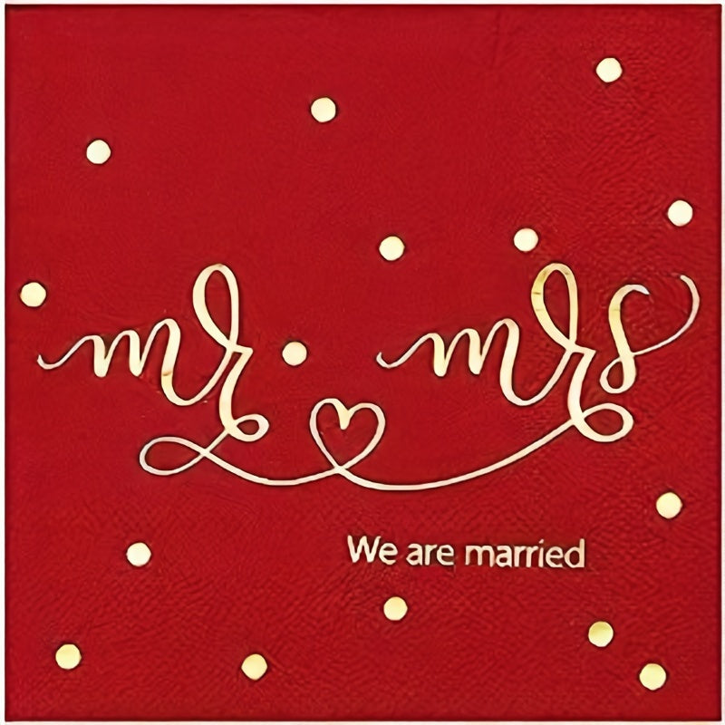 20pcs Mr & Mrs Wedding Cocktail Napkins Golden Foil - Wedding Shower Party Decor