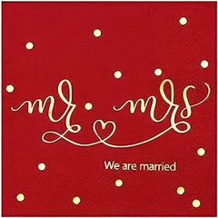 20pcs Mr & Mrs Wedding Cocktail Napkins Golden Foil - Wedding Shower Party Decor