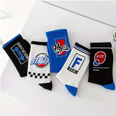 5 Pairs Letter Print Sports Socks Comfy & Breathable Women's Stockings
