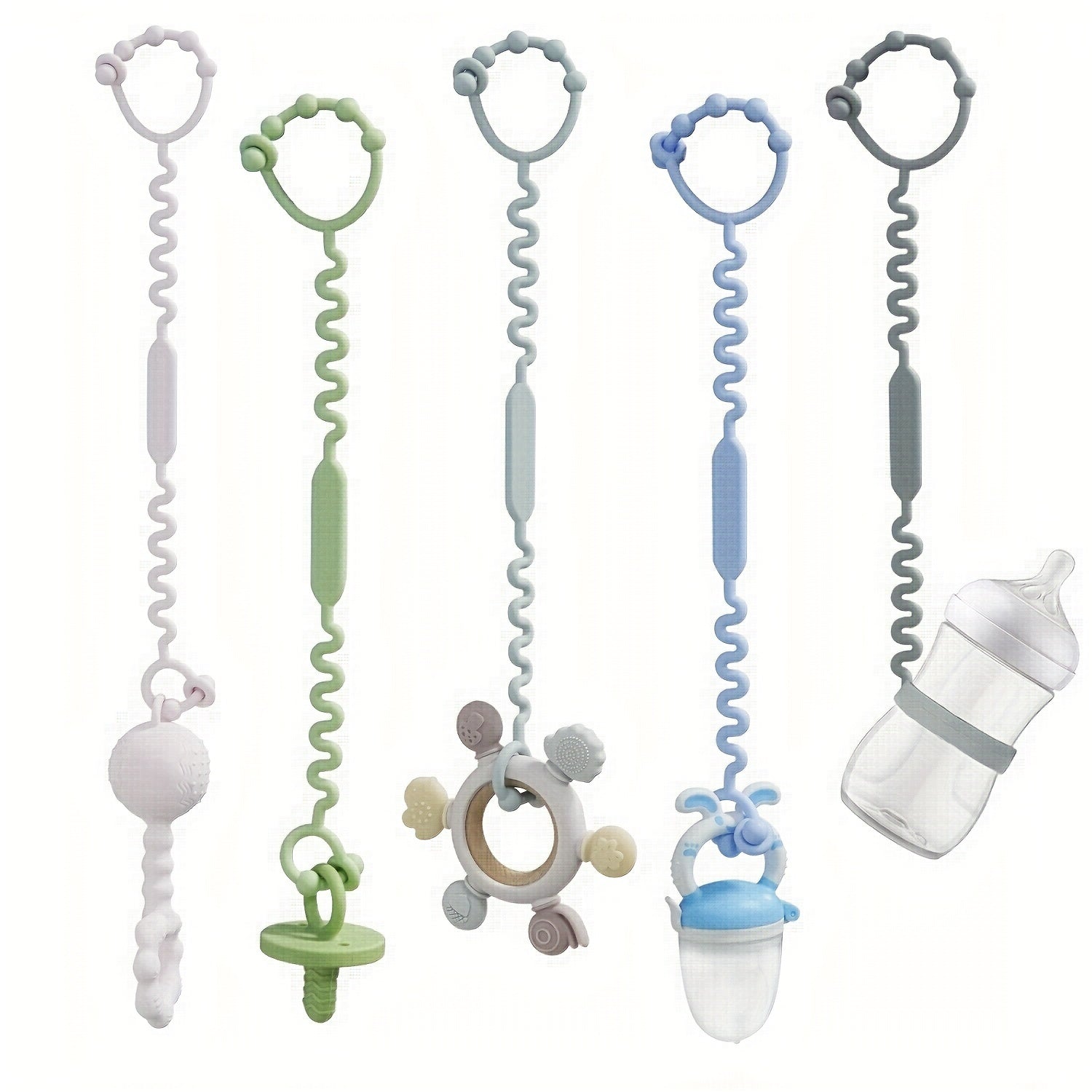 Adjustable Baby Teether Toy Harness 3 5pcs Silicone Pacifier Clips