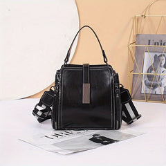 Vintage Leather Crossbody Bag for Women Large Capacity with Removable Strap