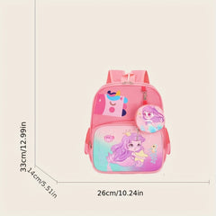 Kids Cartoon Mermaid Unicorn Dinosaur Backpack & Pouch - Waterproof Schoolbag
