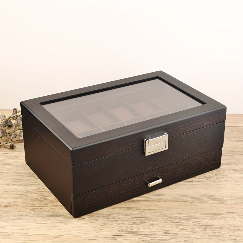 12 Slot Watch Box With Drawer Display Storage Men's Accessory
