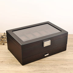 12 Slot Watch Box With Drawer Display Storage Men's Accessory