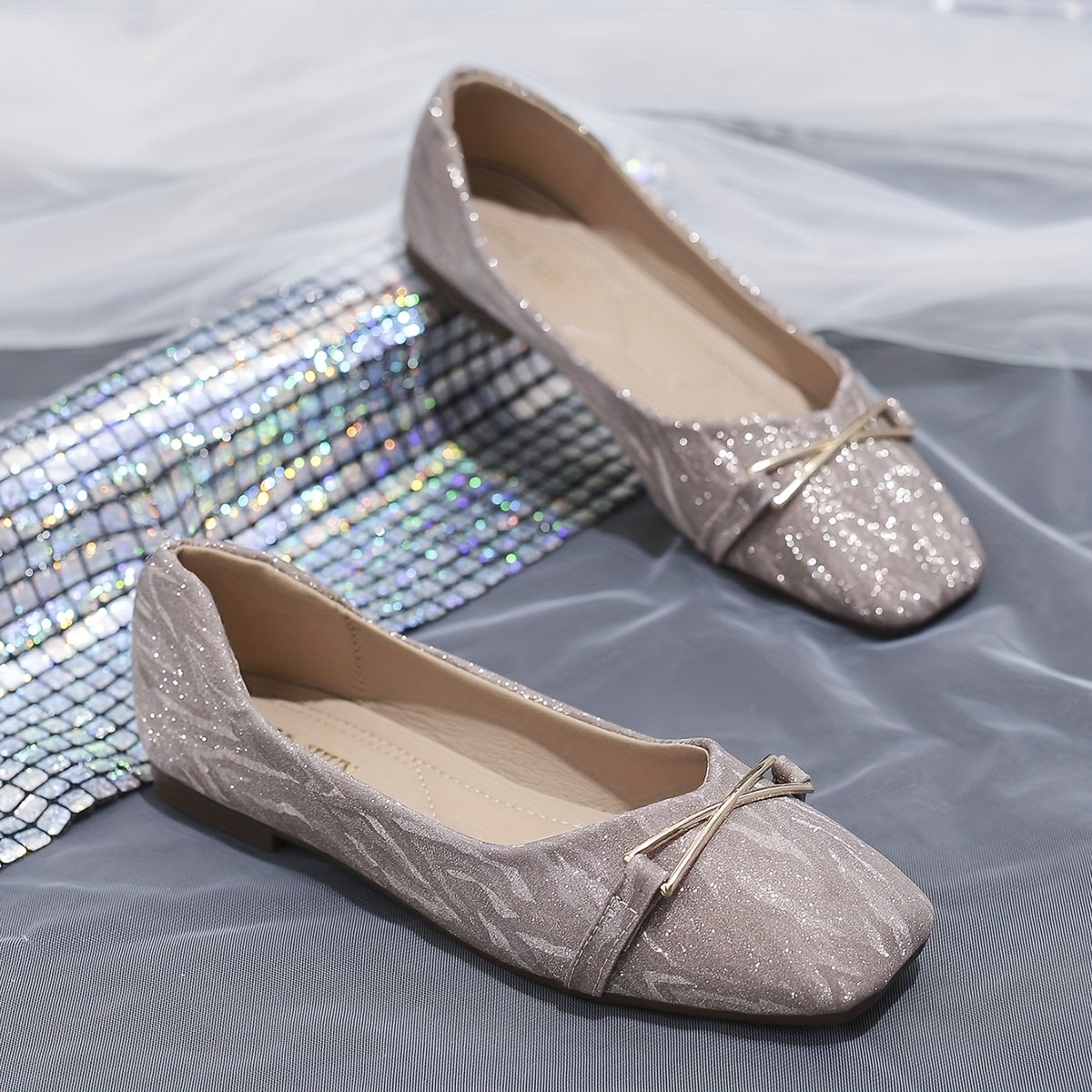 Glitter Ballet Flats Square Toe Walking Shoes Lightweight & Versatile