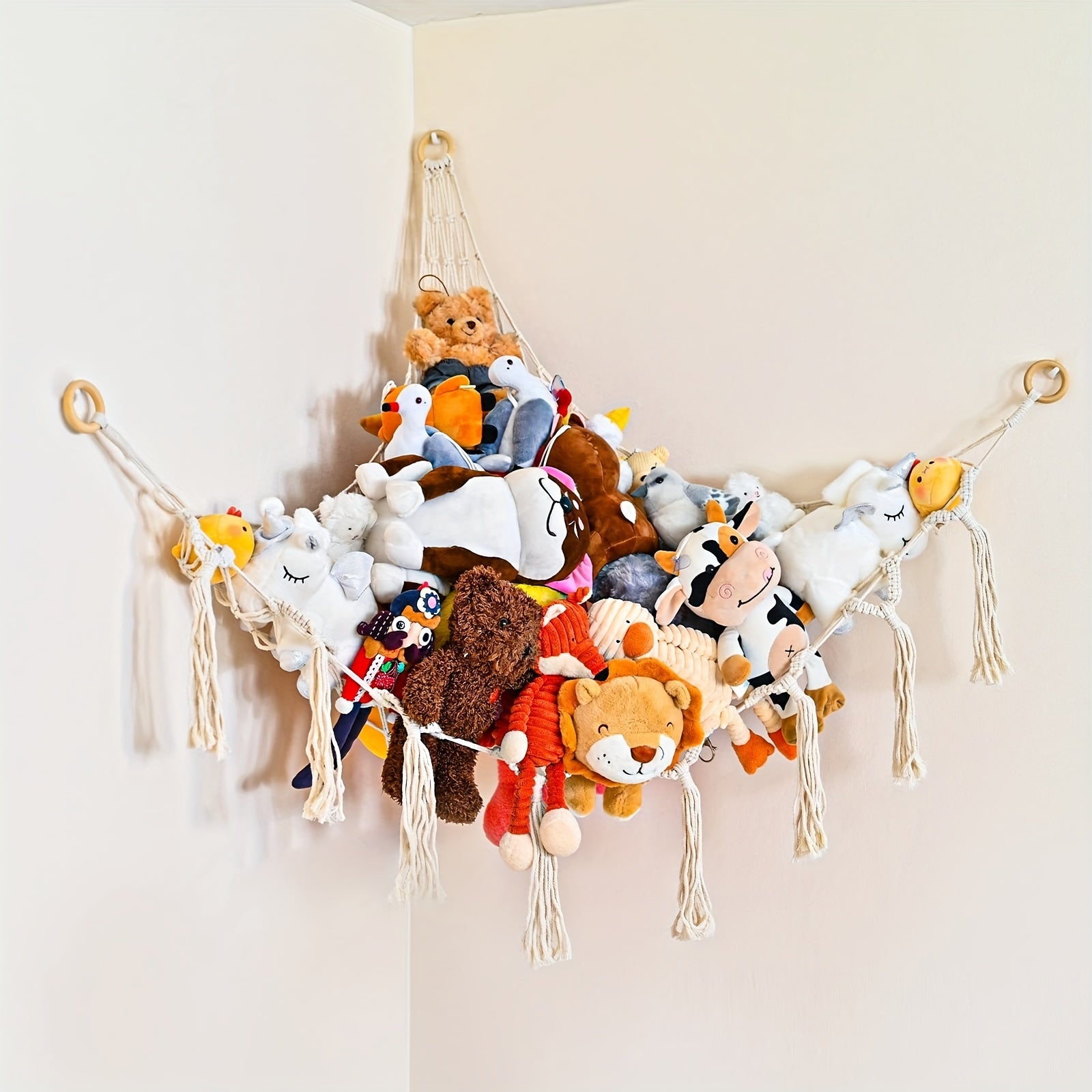 Stuffed Animal Storage Hammock Nursery Organizer Beige