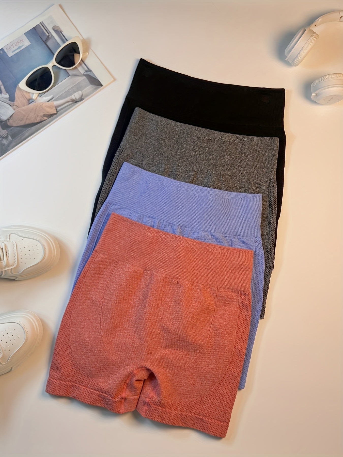4pcs Seamless High Stretch Yoga Shorts for Women