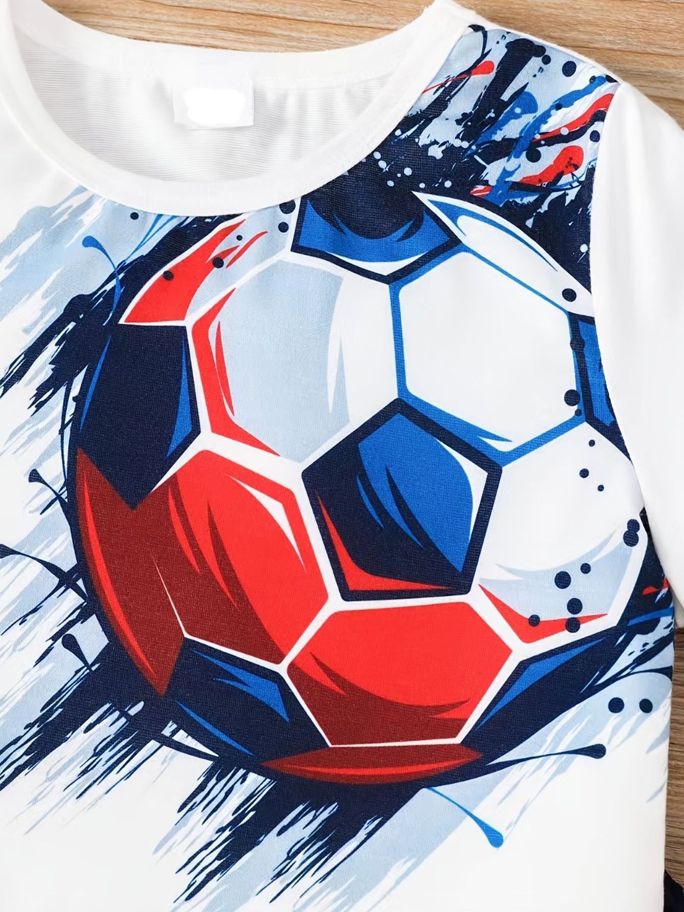 Boys Football Graphic Casual Outfit T-shirt & Shorts For Summer Kids