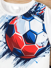 Boys Football Graphic Casual Outfit T-shirt & Shorts For Summer Kids