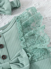 2pcs Baby Girls Mesh Ruffled Sleeves Rompers & Headband