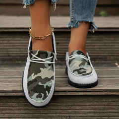 Women's Camo Canvas Slip-On Walking Shoes Block Flat Comfort