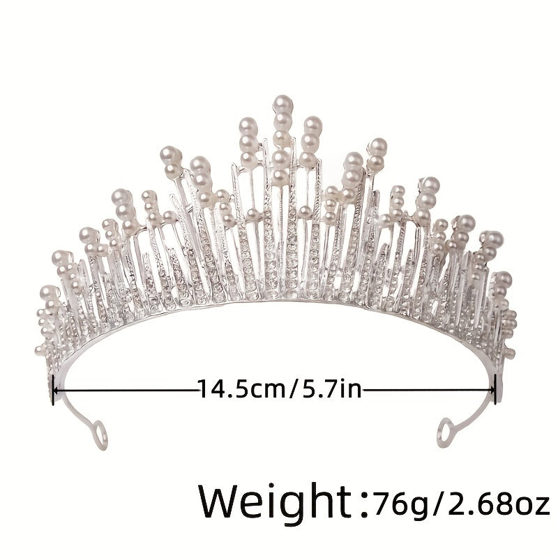 Silvery Crystal Crown Tiara Faux Pearl Rhinestone Wedding Tiaras