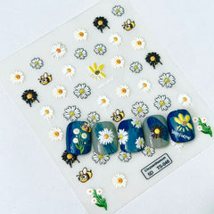 5D Daisy Bee Nail Art Stickers, Self Adhesive Nail Decals