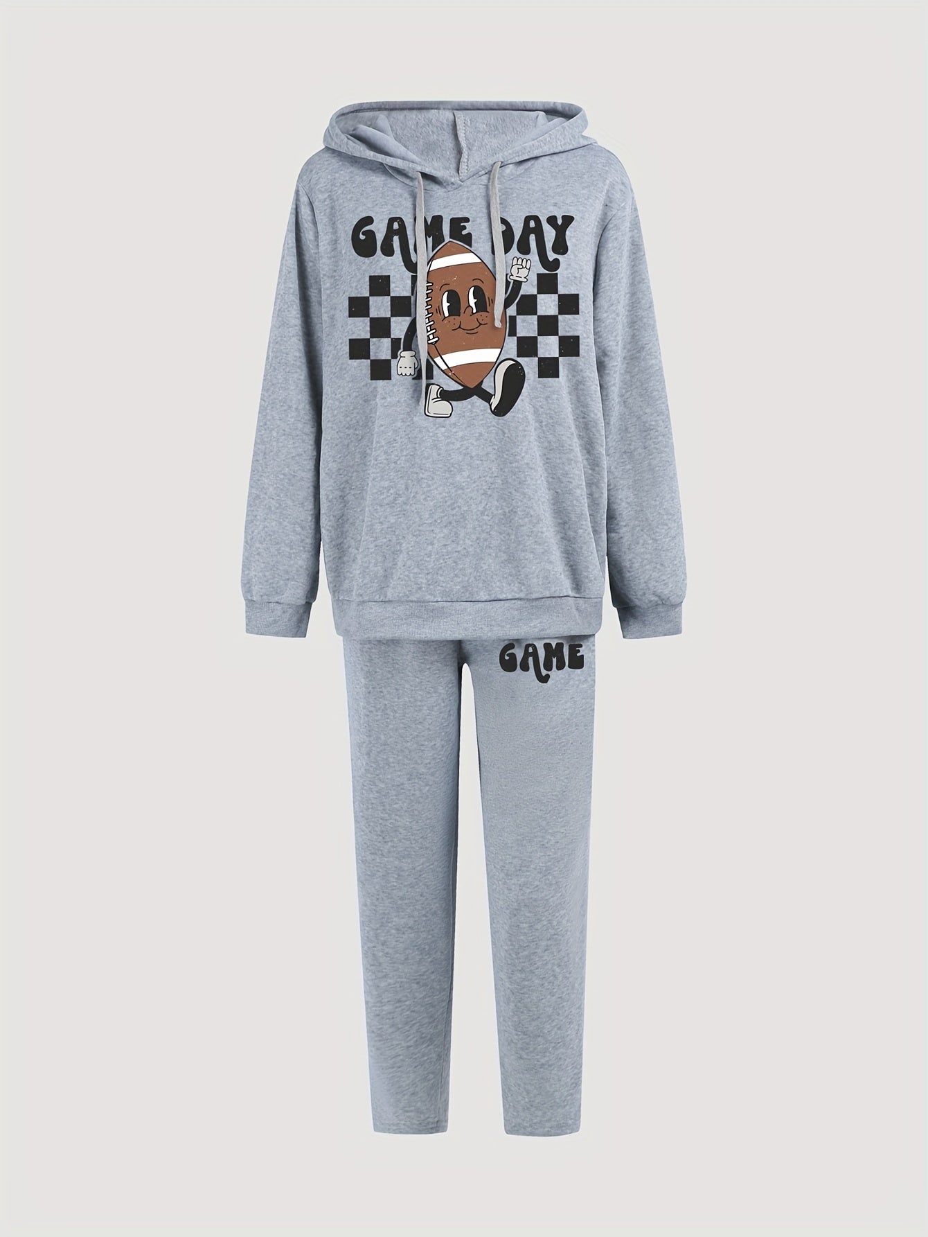 Women's Plus Funny Rugby & Art Letter Print Hoodie & Sweatpants Set