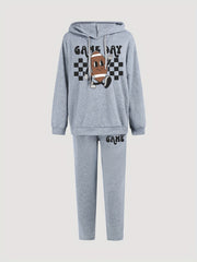 Women's Plus Funny Rugby & Art Letter Print Hoodie & Sweatpants Set