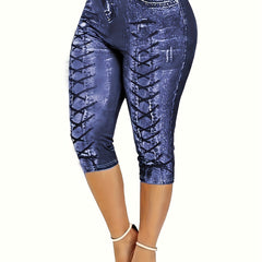 Denim Print Skinny Capris Leggings for Women