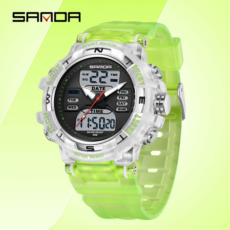 SANDA Unisex Digital Sport Watch 24H Night Light Stopwatch 5ATM TPU Strap