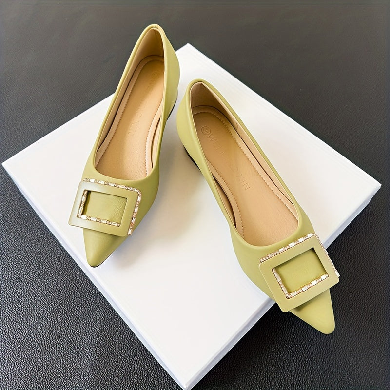 Women's Rhinestone Buckle Decor Slip On Block Heel Shoes