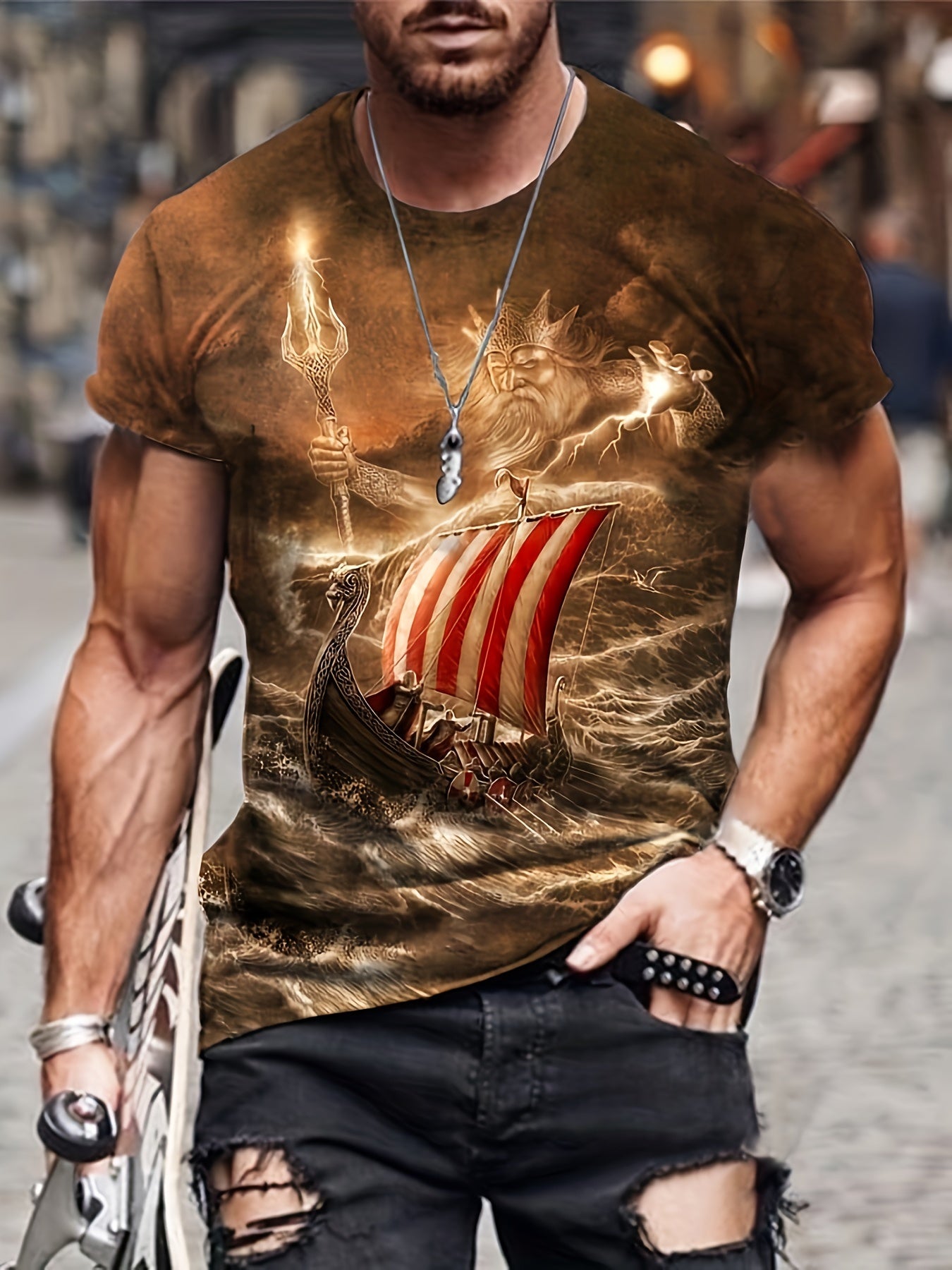 Sailboat 3D Print Men's Short Sleeve T-shirt Graphic Tee