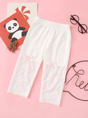 Girls Stretch Cotton Leggings Lace Splicing Cropped Pants