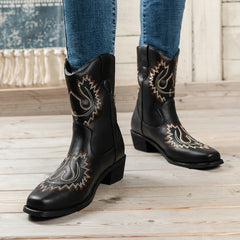 Embroidered Western Boots Wide Calf Slip On Women's Footwear