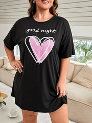 Nightdress Women's Plus Slogan & Heart Print Sleep Dress