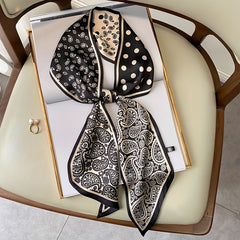 Polka Dot Paisley Print Neckerchief Silk Scarf Double Layer Hair Ribbon