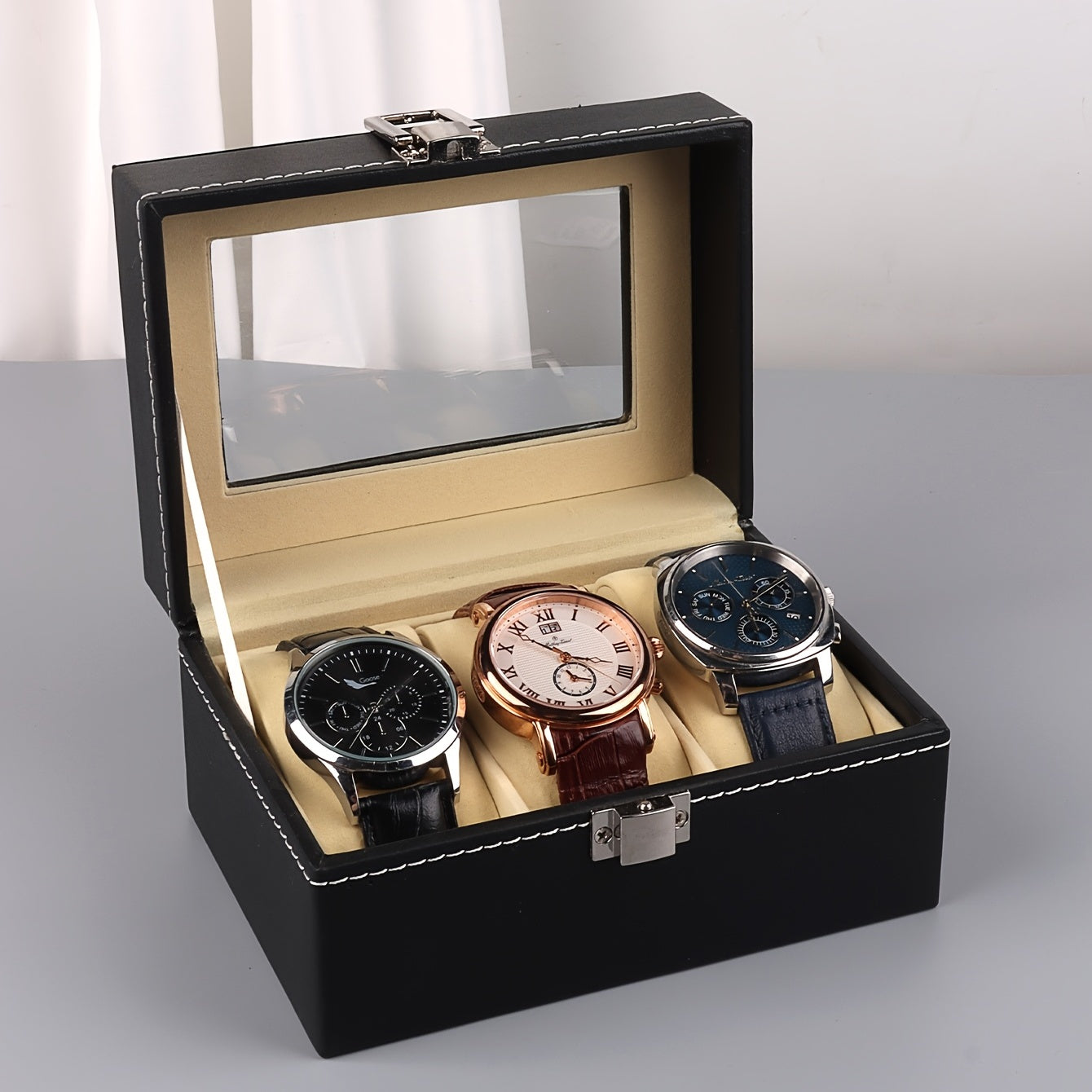 3 Slots Watch Collector With PU Leather