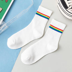 Rainbow Stripe Socks Retro Mid Tube Women's Stockings