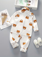 Boys 2pc Bear Print Pajamas Set Long Sleeve Top & Pants Kids Lounge Wear