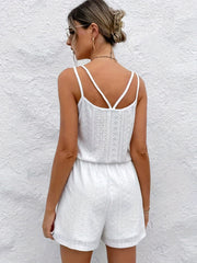 Solid Eyelet Romper Jumpsuit Casual Sleeveless Romper Jumpsuit