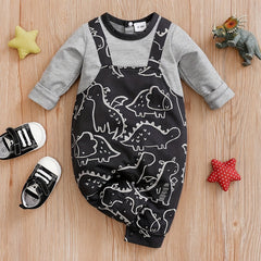 Dinosaur Print Newborn Romper Long Sleeve Baby Bodysuit