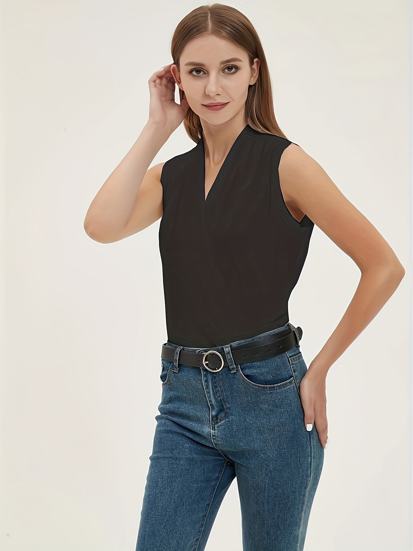 Solid Sleeveless Ruched Top for Women