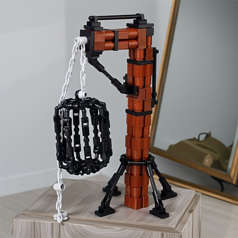 Dark Industrial Style Medieval Torture Rack Model with Chains and Iron Cage
