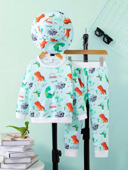 Toddler Boy's Dino Print 2pcs Sweatshirt & Hat Set
